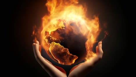 Hands-holding-planet-earth-wrapped-in-burning-flames-from-climate-change