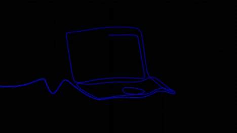 Laptop-Mit-Blauen-Neonlinien-Auf-Schwarzem-Hintergrund