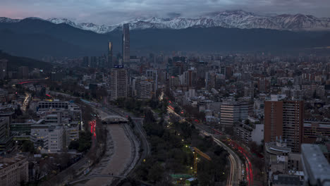 Zeitraffer-Der-Skyline-Von-Santiago-De-Chile-Am-Morgen