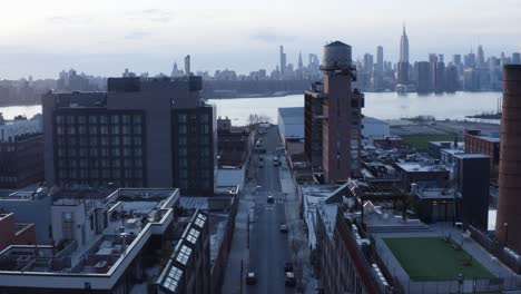Aerial-Drone-View-Empty-Streets-During-Covid-Lockdown-in-Williamsburg-Brooklyn-New-York