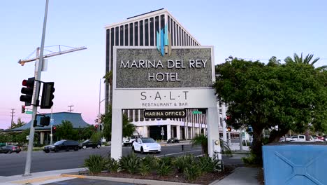 Marina-Del-Rey-hotel-sign-and-building-in-Los-Angeles
