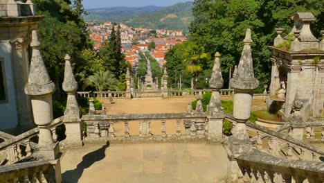 Details-of-the-stairs-of-the-Santuario-de-Notre-Dame-des-Remedes-in-Lamengo,-Portugal