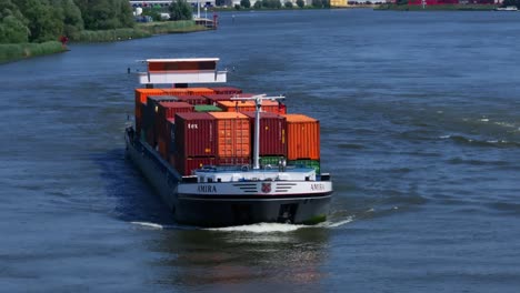 Amira-Ship-Loaded-With-Intermodal-Containers-At-Zwijndrecht,-West-Netherlands