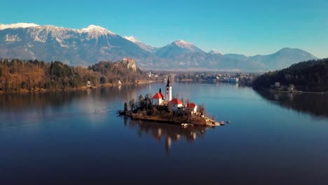 Aerial-4K-drone-footage-of-lake-Bled-in-Slovenia