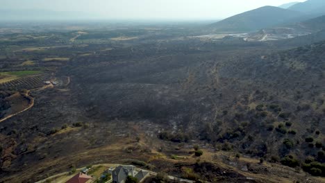 Aerial-of-vast-forest-area-destroyed-by-wildfires-in-northern-Greece,-August-2023