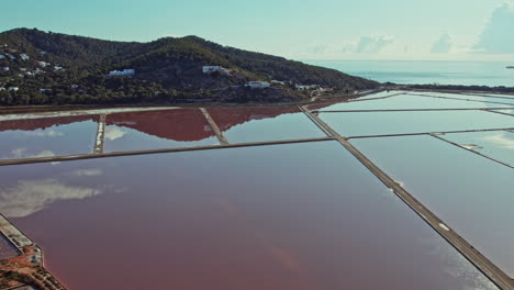 Perfect-Reflections-On-Salt-Lakes-Of-Ses-Salines-d’Eivissa-In-Formentera-Natural-Park-In-Ibiza,-Spain