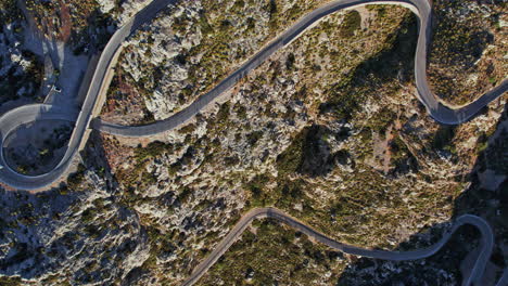 Top-View-Of-Coll-dels-Reis,-Mountain-Pass-In-Mallorca,-Spain---drone-shot