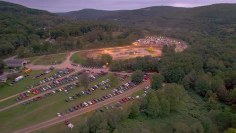 Drone-Aerial-reveal-view-of-the-Motorsport-Penn-Can-Speedway-in-Susquehanna-Pennsylvania