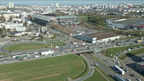 Roazhon-Park-football-stadium-and-ring-road-of-Rennes-in-Brittany,-France