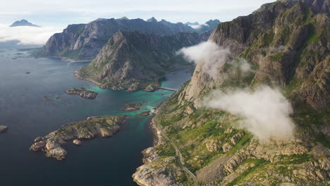 Cinematic-drone-footage-of-Festvågtind,-Lofoten-Islands,-Norway