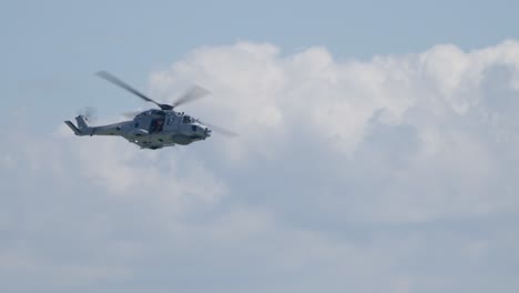 Military-SAR-NH-90-Helicopter-Flyby,-Low-Angle-Slow-Motion