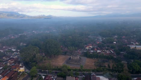 Aerial-high-angle-view-of-stone-monument-of-Mendut-Temple
