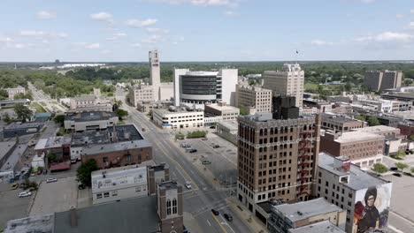 Pontiac,-Michigan-downtown-skyline-with-drone-video-medium-shot-moving-in