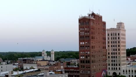 Jackson,-Michigan-downtown-skyline-with-drone-video-close-up-moving-left-to-right