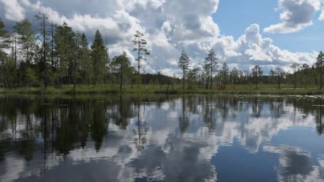 Beautiful-lake-view-with-calm-water-reflection,-nature-reserve,-Finland