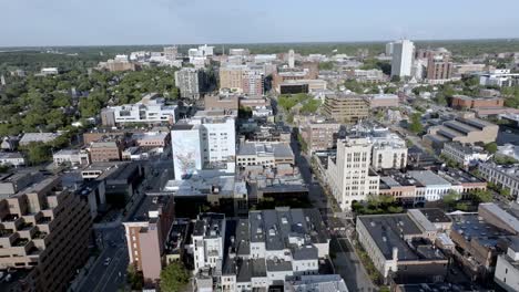 Downtown-Ann-Arbor,-Michigan-with-drone-video-moving-left-to-right-sideways