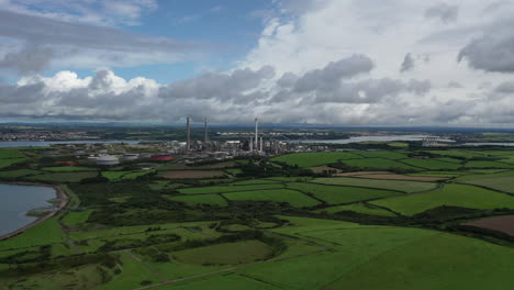 Millford-Haven,-Pembroke-refinery-from-the-air-moving-left-to-right-with-the-refinery-central