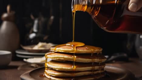 Fresh-maple-syrup-pouring-on-fresh-pancakes