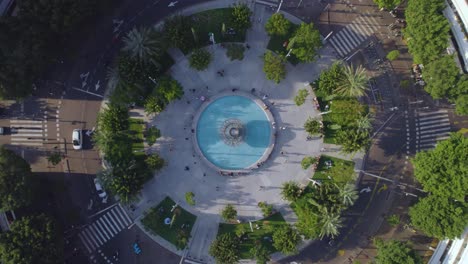 Time-Lapse-of-Dizengoff-Square,-Tel-Aviv---the-social-meeting-place-for-people-who-sit-in-the-shade-for-a-social-drinking,-eat-together-and-meet-new-friends