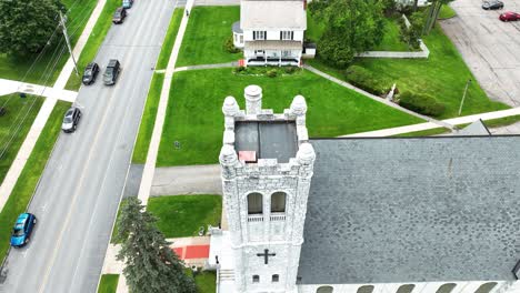High-angle-look-at-the-tower-of-a-church