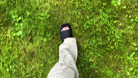 Flip-flops-walking-on-green-grass