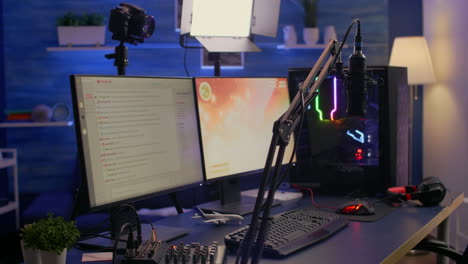 Close-up-of-streaming-chat-in-empty-gaming-studio