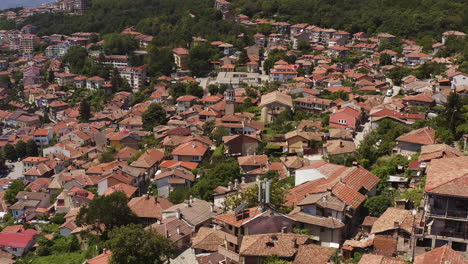 Panoramic-aerial-view-of-terracotta-roofs-in-the-historic-city-of-Veliko-Tarnovo