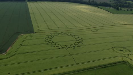 Extraterrestrial-Crop-Circle-Patterns-on-Farmland,-Aerial-Drone-View