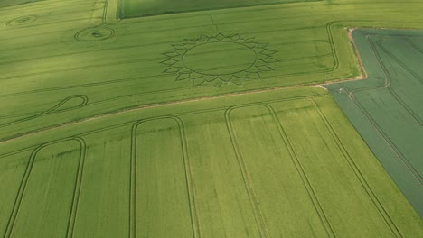 Breathtaking-Artwork-Patterns-in-Grain-Crop-Meadow-Farmland,-Aerial