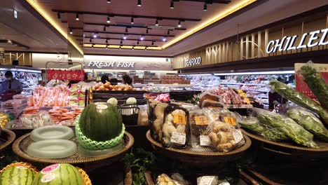 Japanese-People-Buy-Fresh-Fruits-Vegetables-and-Meat-in-Local-Supermarket-Japan-Food-Crisis,-Yen-Price-Inflation-Concept