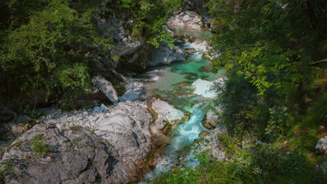 Mountain-river-Isonzo-Soča-in-Triglav-National-Park-Slovenia,-Slovenian-alps