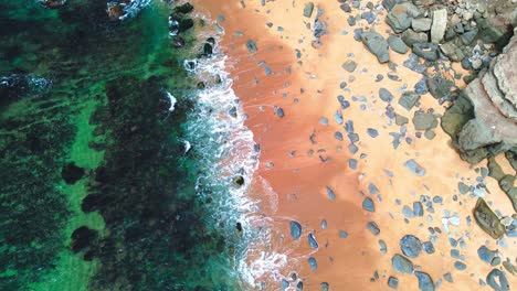 aerial-view-of-tropical-beach,-blue-waves,-4k