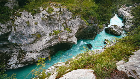 Isonzo-Soča-mountain-river-in-Triglav-National-Park-Slovenia,-Slovenian-alps