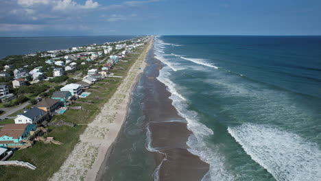 Hurricane-Franklin-ocean-swells-on-east-coast-of-United-States,-wide-drone-footage,-aerial-shot