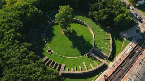 Top-View-Of-The-Aquincum-Military-Amphitheatre-In-Budapest,-Hungary