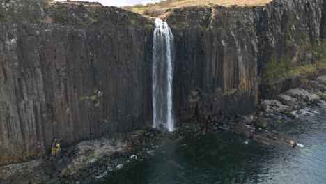 Drone-dolley-shot-to-water-falling-over-the-high-mealt-falls-in-Scotland