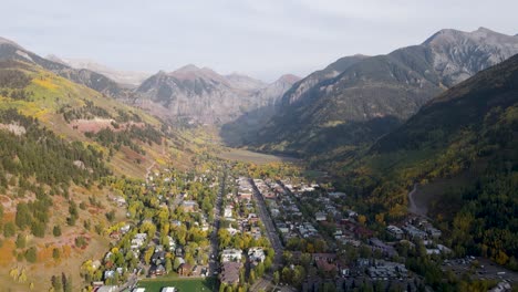 A-high-flying-drone-shot,-of-Telluride-Valley