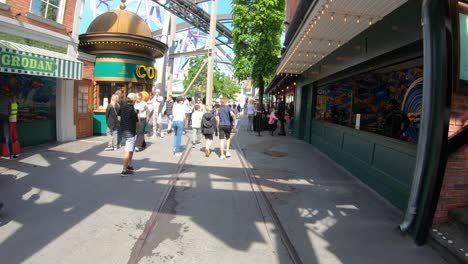 Walking-inside-Grona-Lund-Tivoli-and-amusement-park-in-Stockholm-Sweden---Handheld-first-person-view-walking-among-customers