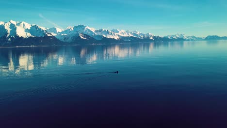 4K-Drone-Video-of-Snow-Covered-Mountains-Surrounding-Seward,-Alaska-During-Winter