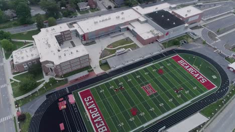 4K-Drone-Video-of-Bearcats-Football-Stadium-in-Hendersonville,-NC-on-Beautiful-Summer-Day