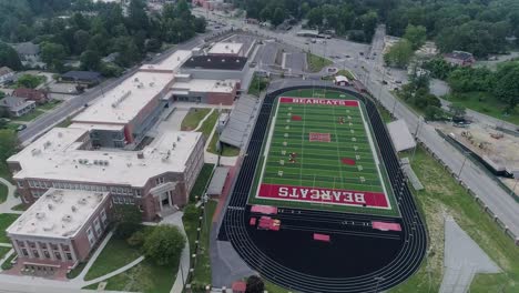 4K-Drone-Video-of-Bearcats-Football-Stadium-in-Hendersonville,-NC-on-Beautiful-Summer-Day