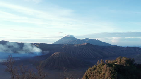 Cinematic-foward-aerial-of-Mount-Bromo,-Sunrise,-Indonesia