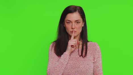 Young-woman-presses-index-finger-to-lips-makes-silence-gesture-sign-do-not-tells-secret-shh-be-quiet