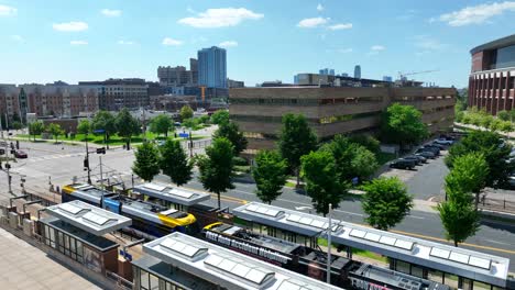 Public-transit-via-passenger-train-in-Minneapolis-at-college-campus-of-University-of-Minnesota