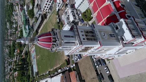 Vertical-View-Of-Sacred-Heart-of-Jesus-Church-In-Moca,-Dominican-Republic