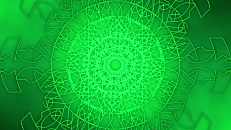 Bucle-De-Animación-Del-Arte-Mandala-De-Línea-Verde-Sobre-Un-Fondo-Degradado