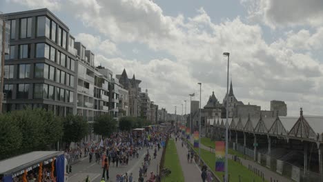 Wide-shot-of-Antwerp-Pride-Parade-2023-in-Belgium-with-cloudy-sky