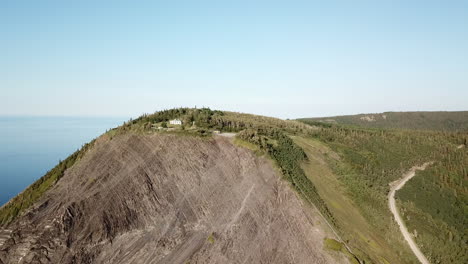 Mont-St-Pierre-village-in-Gaspesie-Quebec-Canada-aerial-footage