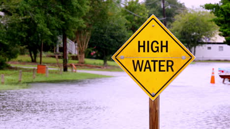 High-water-sign-with-a-flooded-street-in-the-background