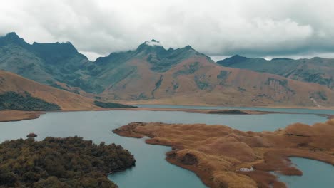 Aerial-Panning-Shot-of-the-Beautiful-Landscapes-of-Lagunas-de-Atillo-in-Ecuador,-South-America